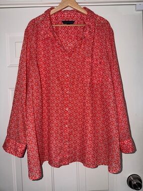 Tommy Hilfiger Burnout Coral-Print Relaxed Button Front Blouse. 3x